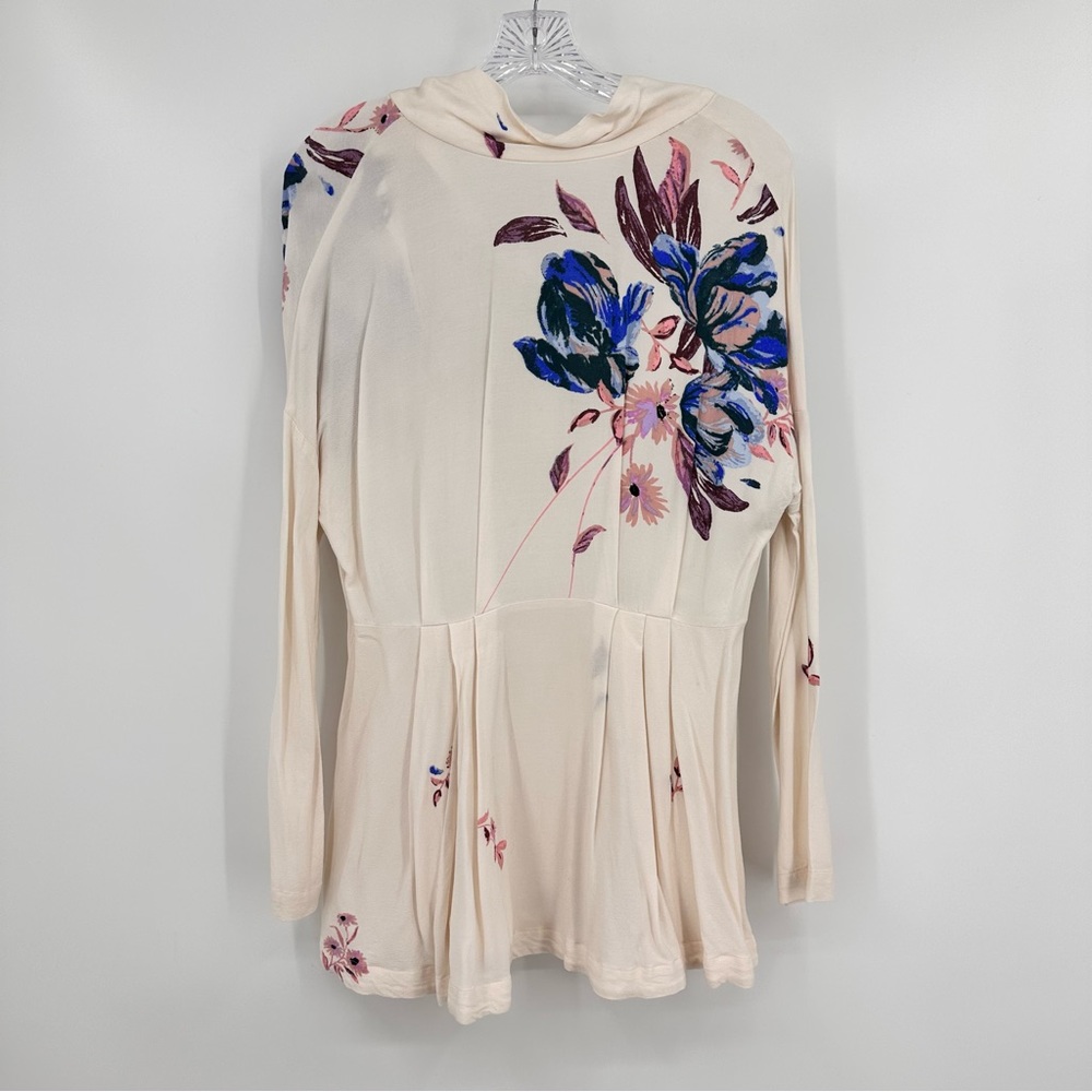 Free People Gemma Floral Open Back Tunic Mini Dress Long Sleeve Ivory Size XS